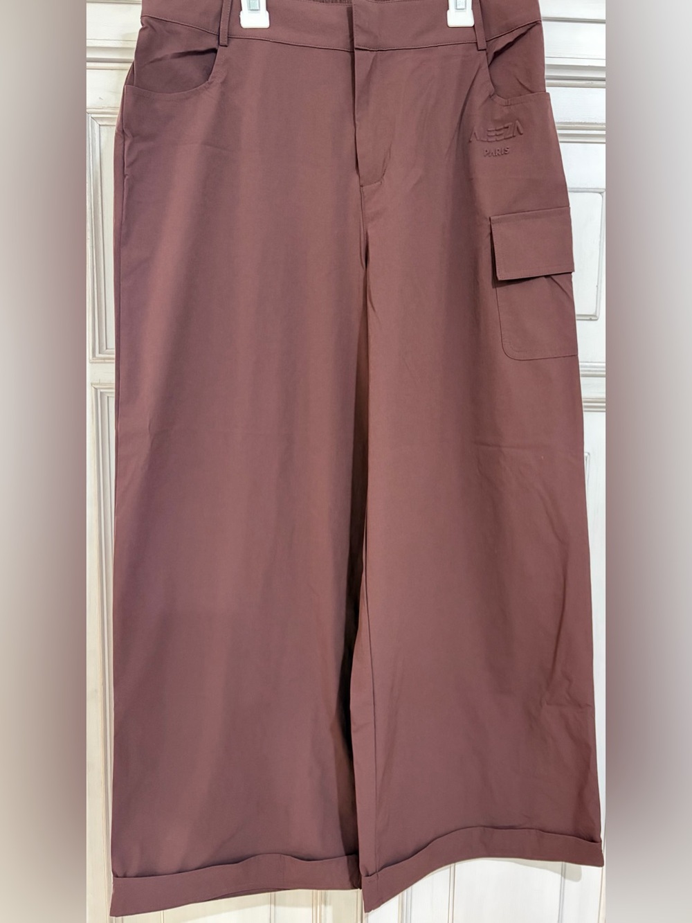 NWT SZ XL Aleeza Paris Cargo Wide-Leg Pants in Brown Super stretchy